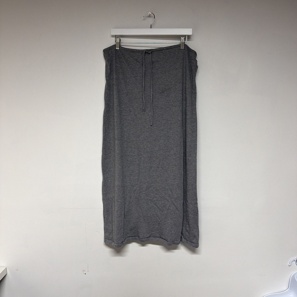 J.Crew Womens 100% Cotton Maxi Skirt Large Gray Drawstring Pull On Scalloped Hem